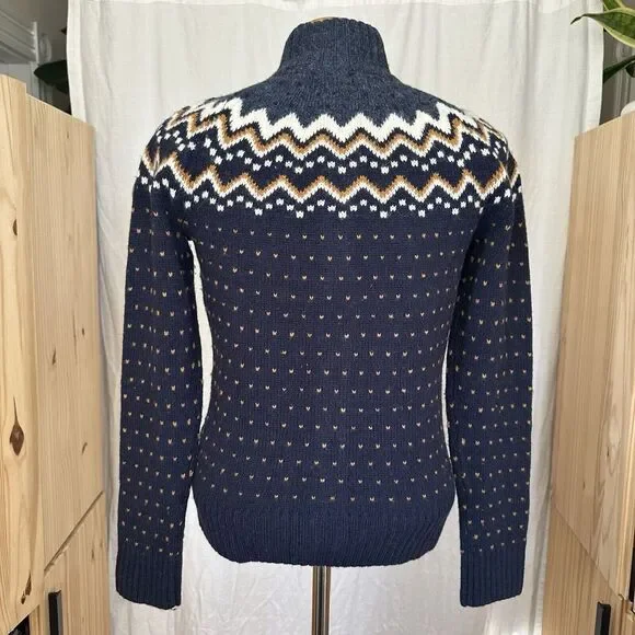 Fjallraven Women's Ovik Knit Wool Cardigan Sweater XS Fair Isle Nordic Blue Navy - Picture 5 of 16